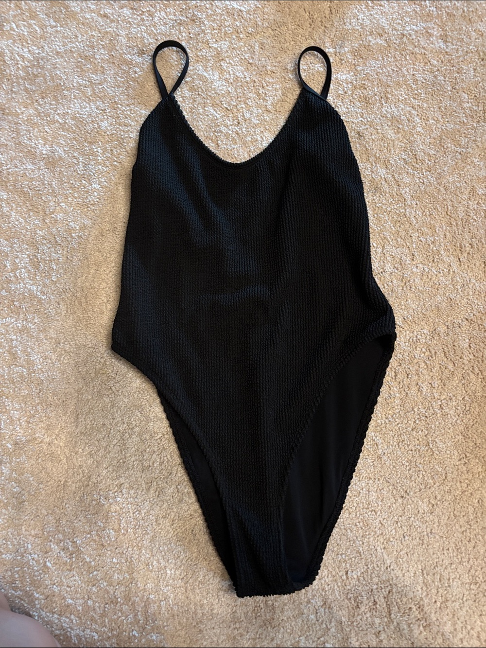Good American Black Textured One-Piece Bodysuit for Kids